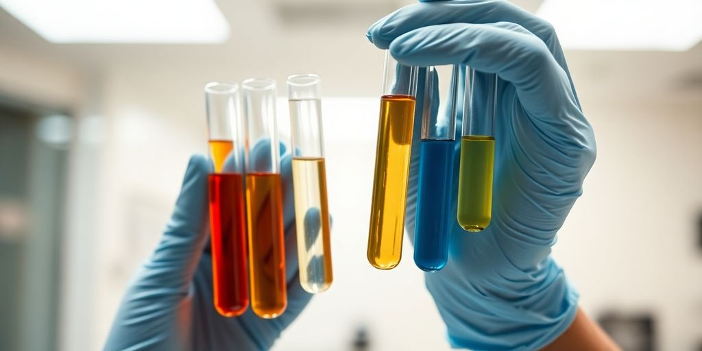Medical professional holds test tubes.