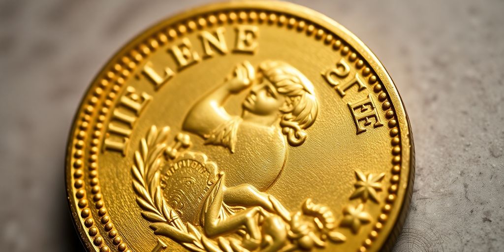 Détail d'un napoléon en or gravé.