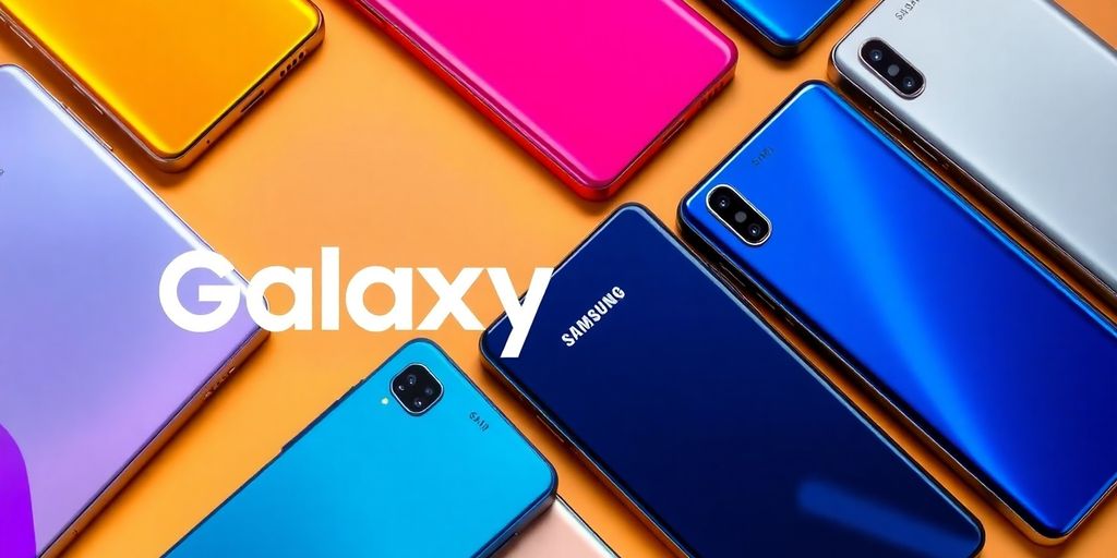 Samsung Galaxy A series smartphones displayed.