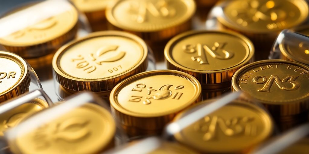 Pièces d'or dans des capsules de protection.