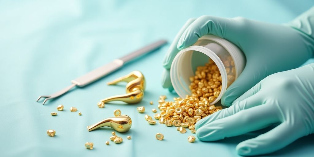 Image d'or dentaire avec outils d'hygiène.
