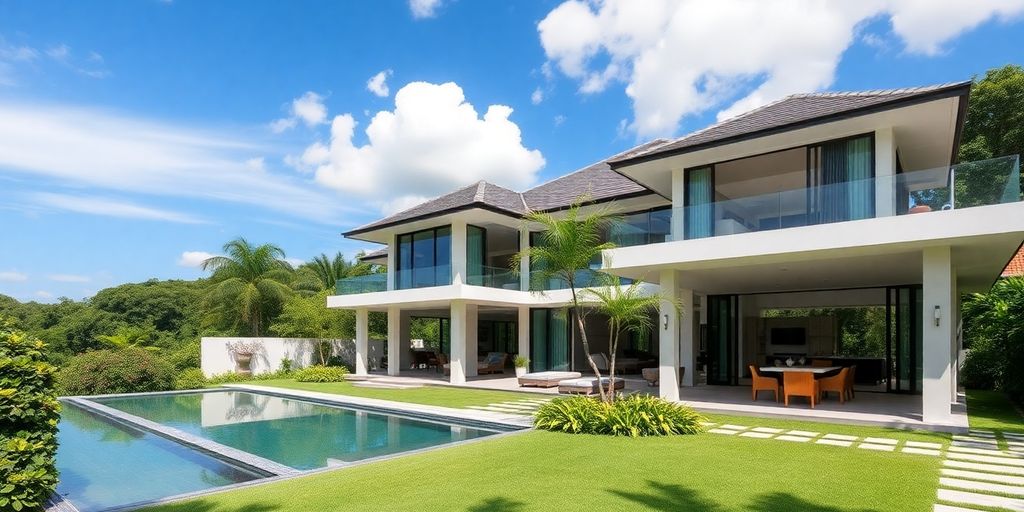 Phuket villa with modern design and lush surroundings.