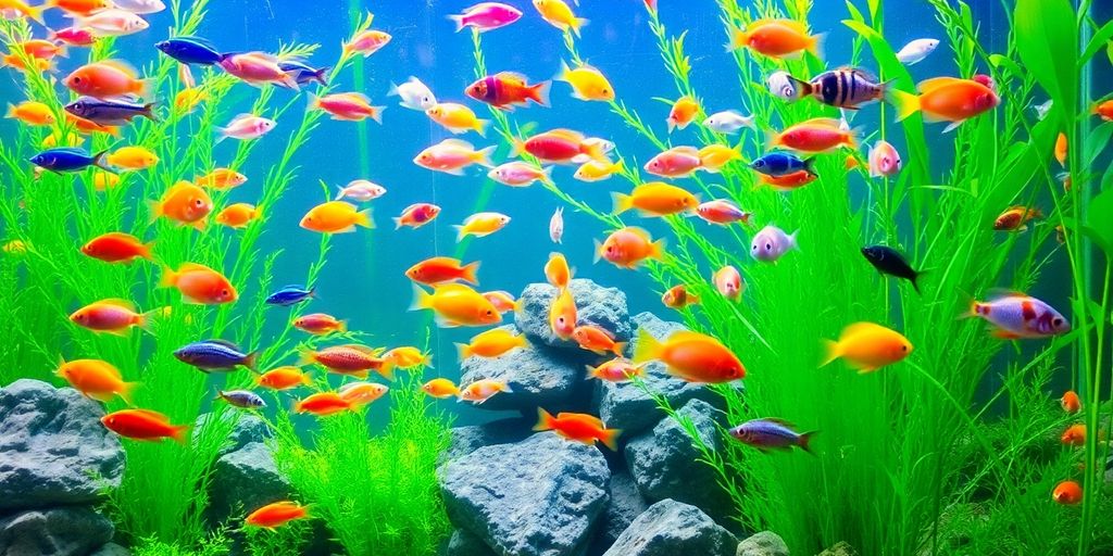 Peces coloridos nadando en un acuario exuberante.