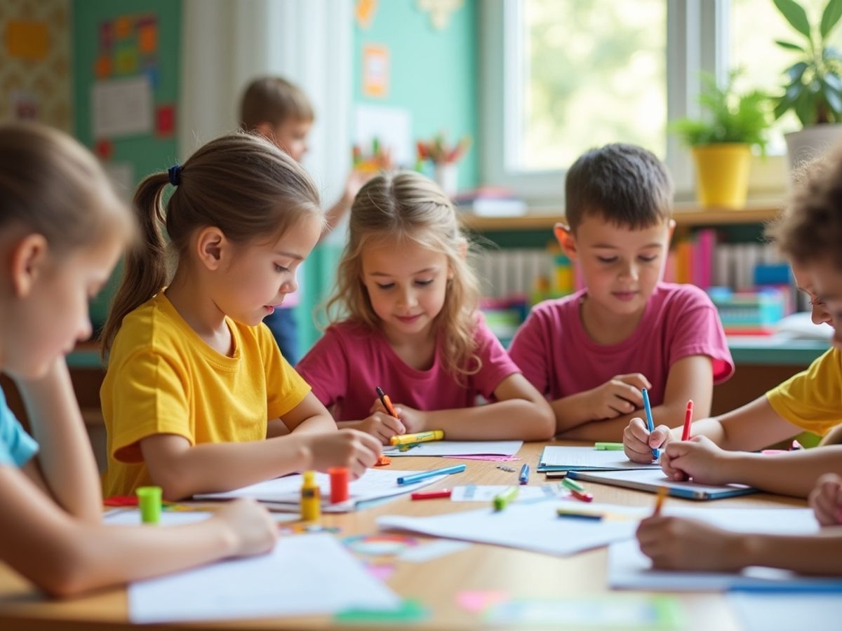 Copii învățând în clasă, activități avansate.