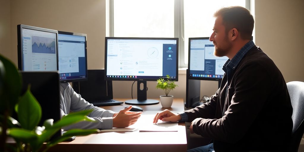 Two people collaborating on a computer.