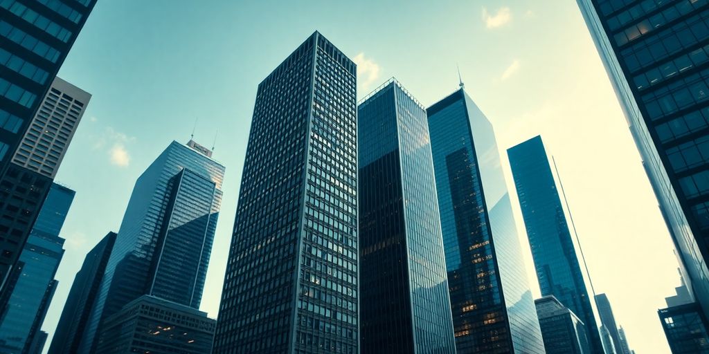 Cityscape with merging tech and finance elements