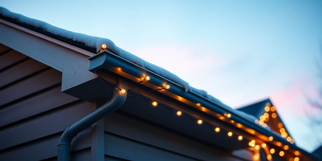 Decorated home with permanent Christmas lighting.