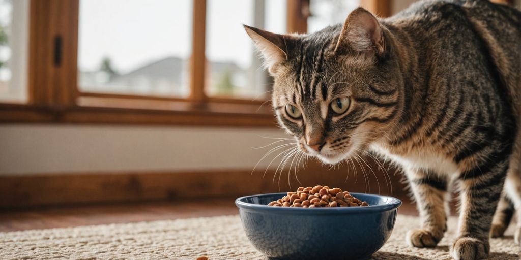 Cat eating dry food from bowl