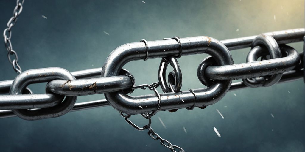 Broken chain link on a website screen illustration.