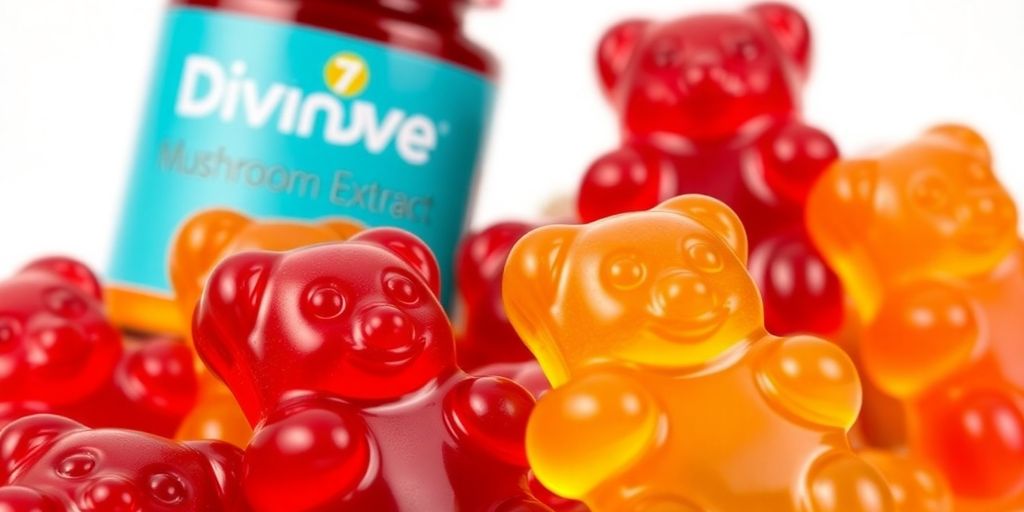 Divine-7 mushroom gummies in a gummy bear shape.