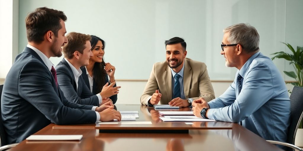 Equipo discutiendo estrategias en un entorno empresarial difícil.