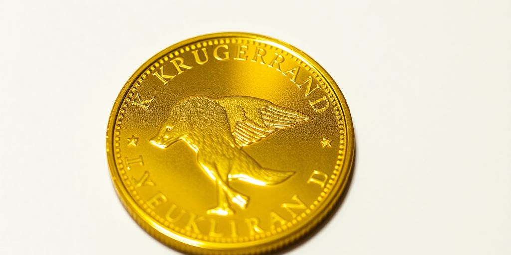 Une pièce d'or Krugerrand brillante sur un fond neutre.