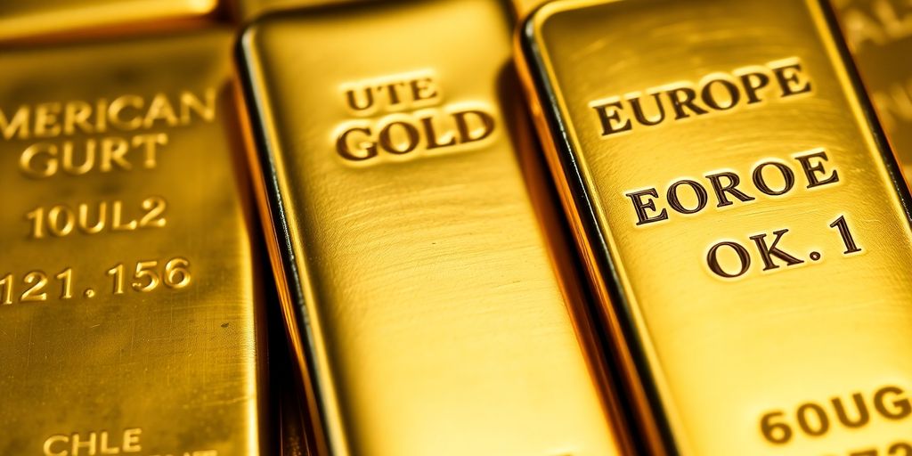 Lingots d'or américains et européens côte à côte.