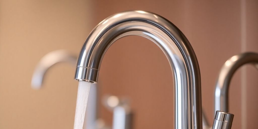 Luxurious kitchen tap set with gleaming metallic finish.