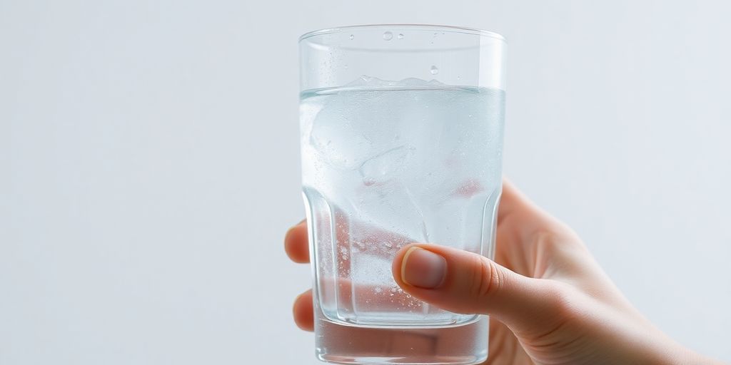 Person drinking water from a clear glass.