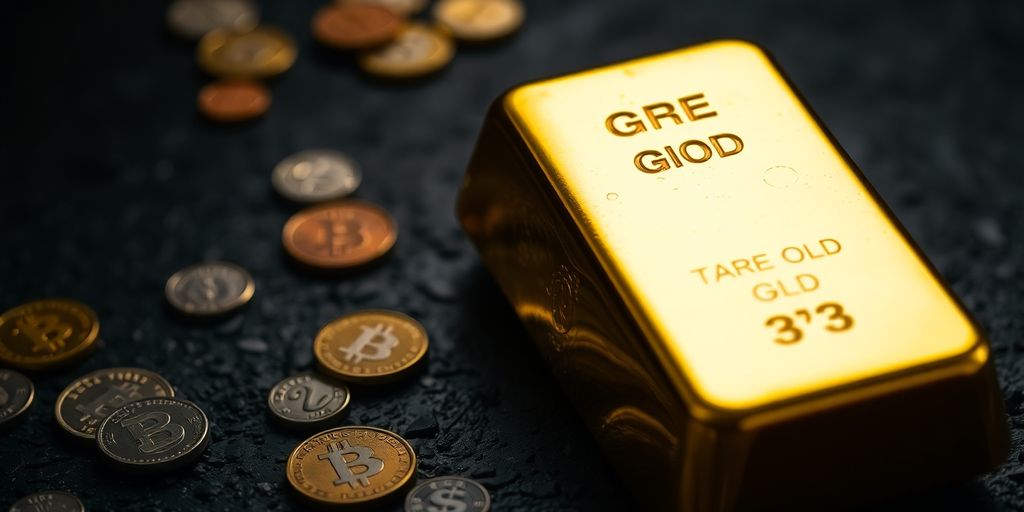 Lingot d'or sur une surface texturée avec des pièces.