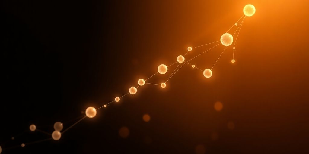 Abstract upward trend with glowing nodes.
