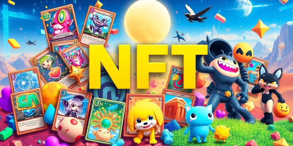 Colorful digital collage of diverse nft collectibles.