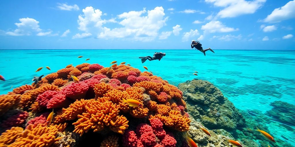 Diver swims near coral reef in Fakarava.