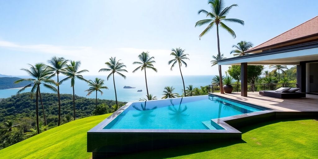 Luxury villa, infinity pool, verdant Phuket hills.