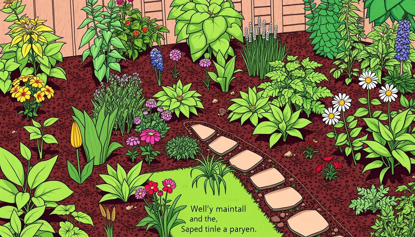 Illustrative garden with plants and pathway