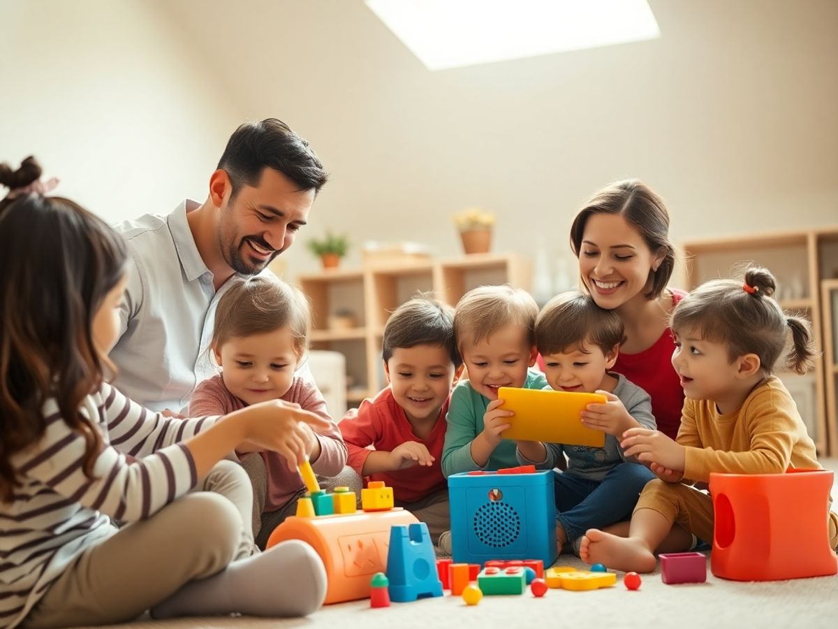 Familie fericită învățând împreună într-un mediu plăcut.