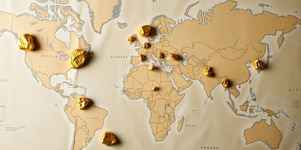 Carte du monde avec des pépites d'or