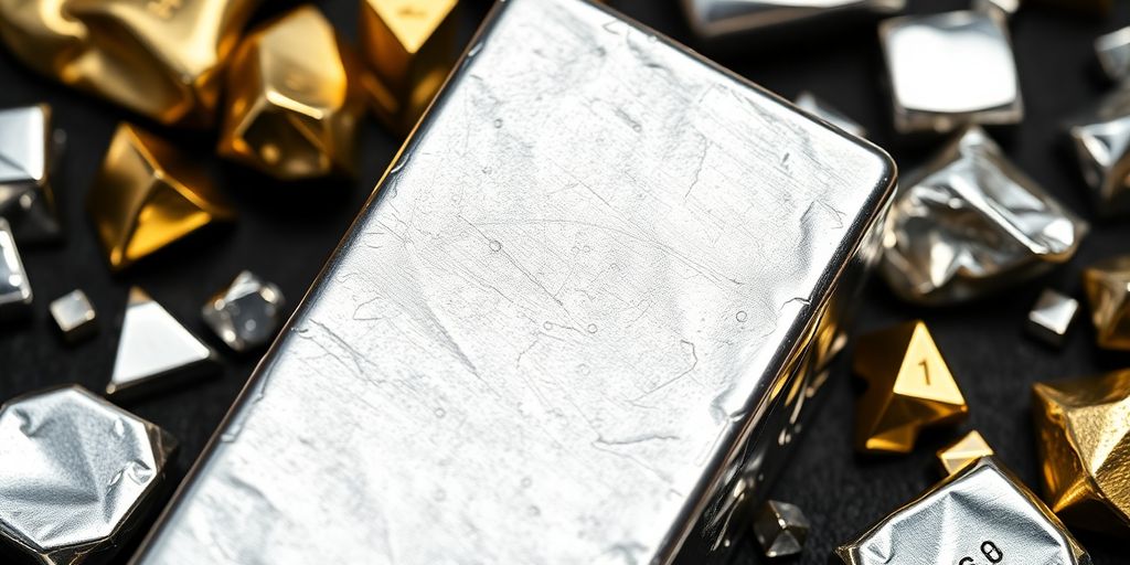 Platine brillant sur fond sombre avec autres métaux.