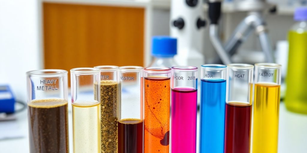 Test tubes containing heavy metals in a lab setting.