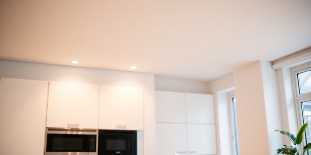 Modern kitchen spotlights illuminating a sleek cooking area.