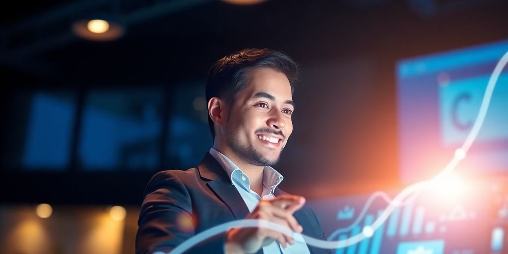 Grow your business online. A laptop screen displaying a growing business graph.