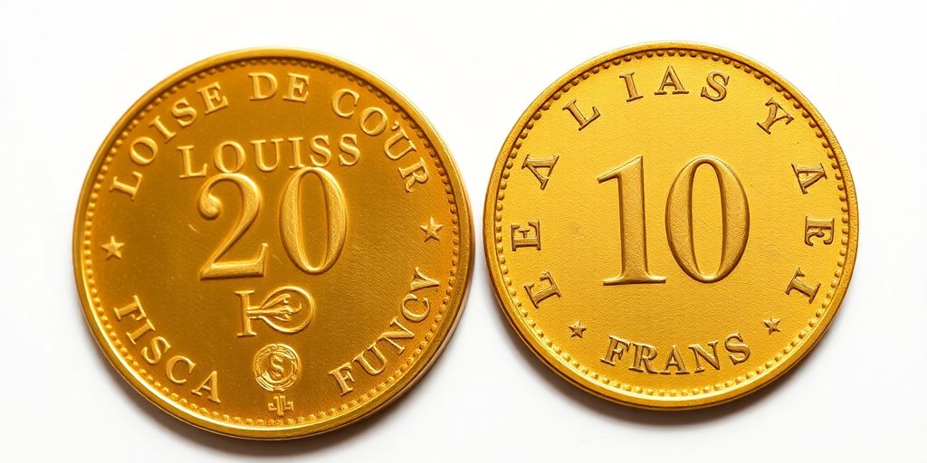 Deux pièces d'or de différentes tailles côte à côte.