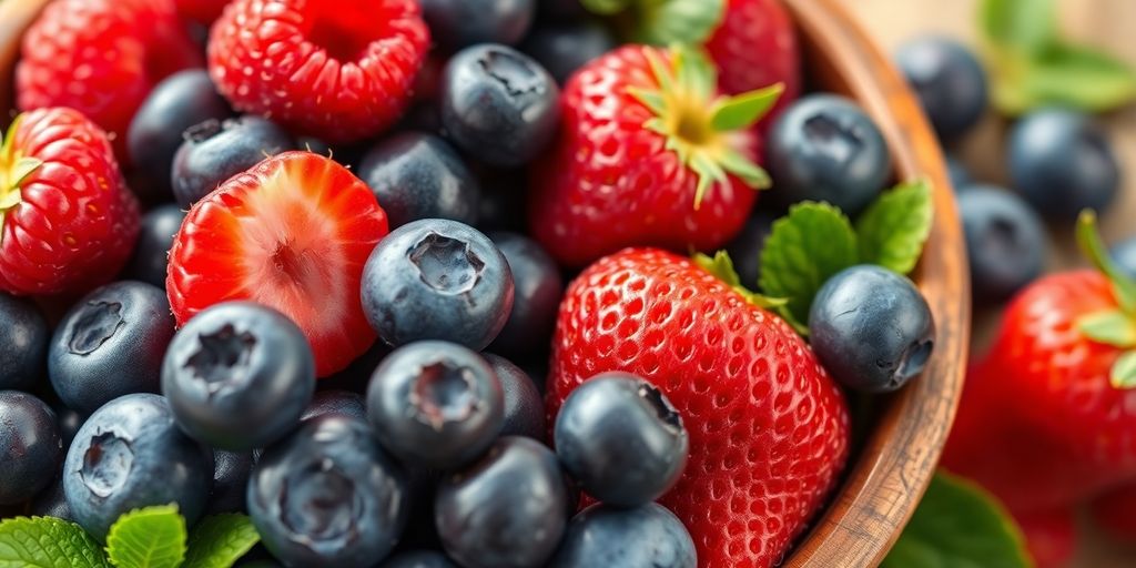 Bowl of mixed colorful berries.