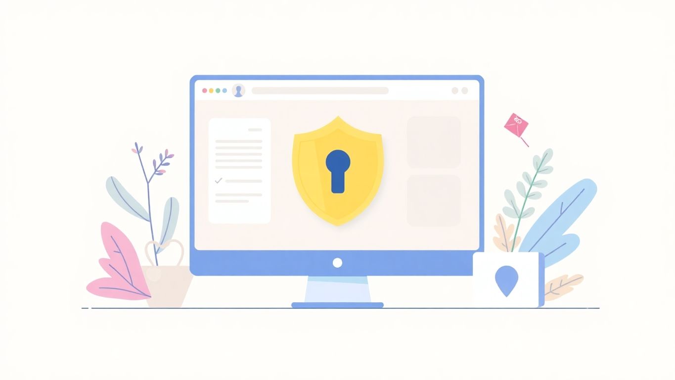 Sikkerhetselementer for nettside i flat illustrasjonsstil.