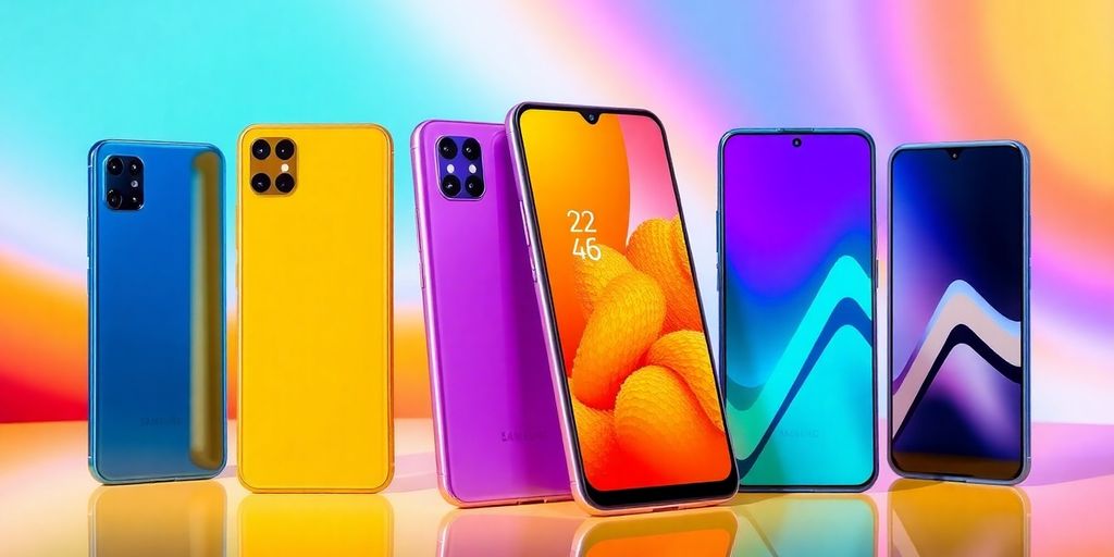 New Samsung Galaxy A series smartphones in various colours.