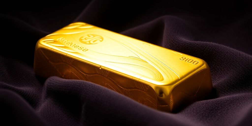 Lingot d'or sur un tissu en velours noir.