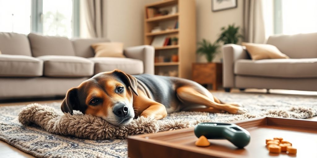 Calm dog resting peacefully in a cozy living room.