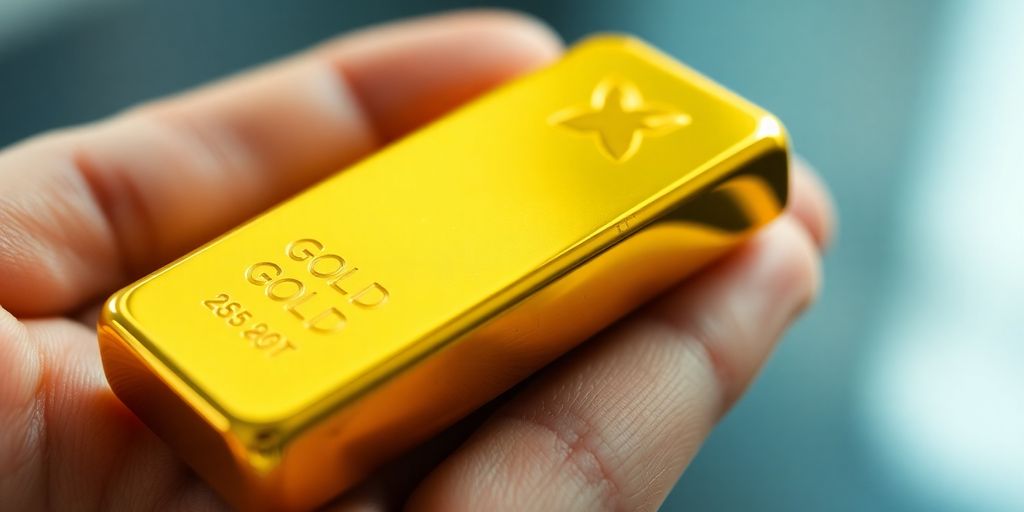 Lingots d'or brillants dans une main.