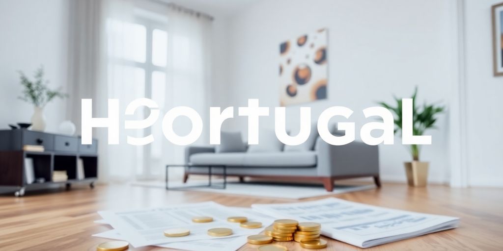 Portuguese house with mortgage documents and coins.
