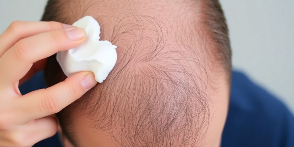 Man applying Rogaine foam to scalp.