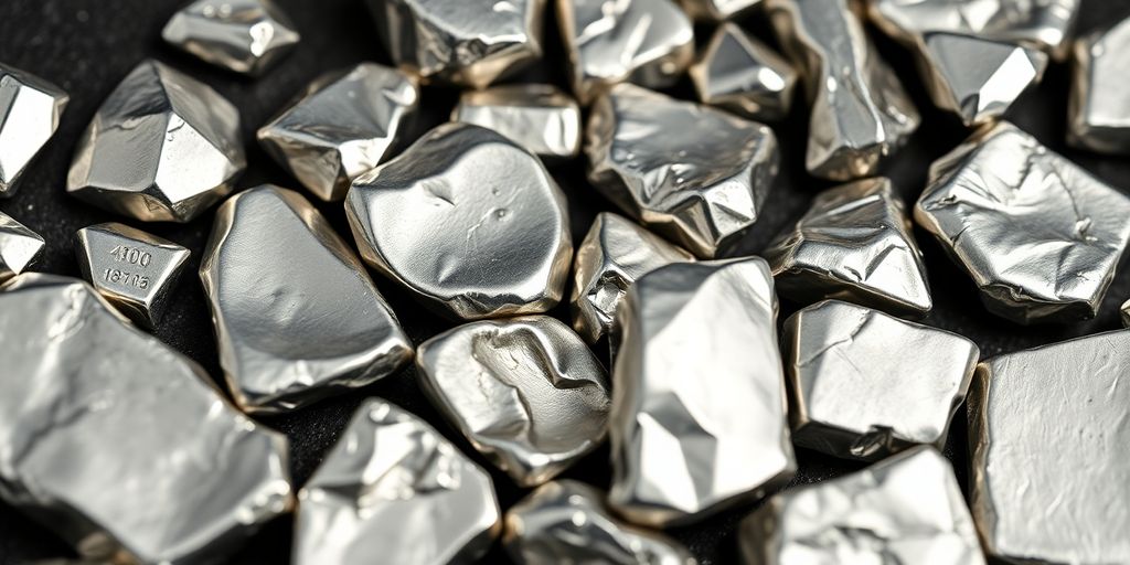 Gros plan sur des morceaux de platine et palladium.
