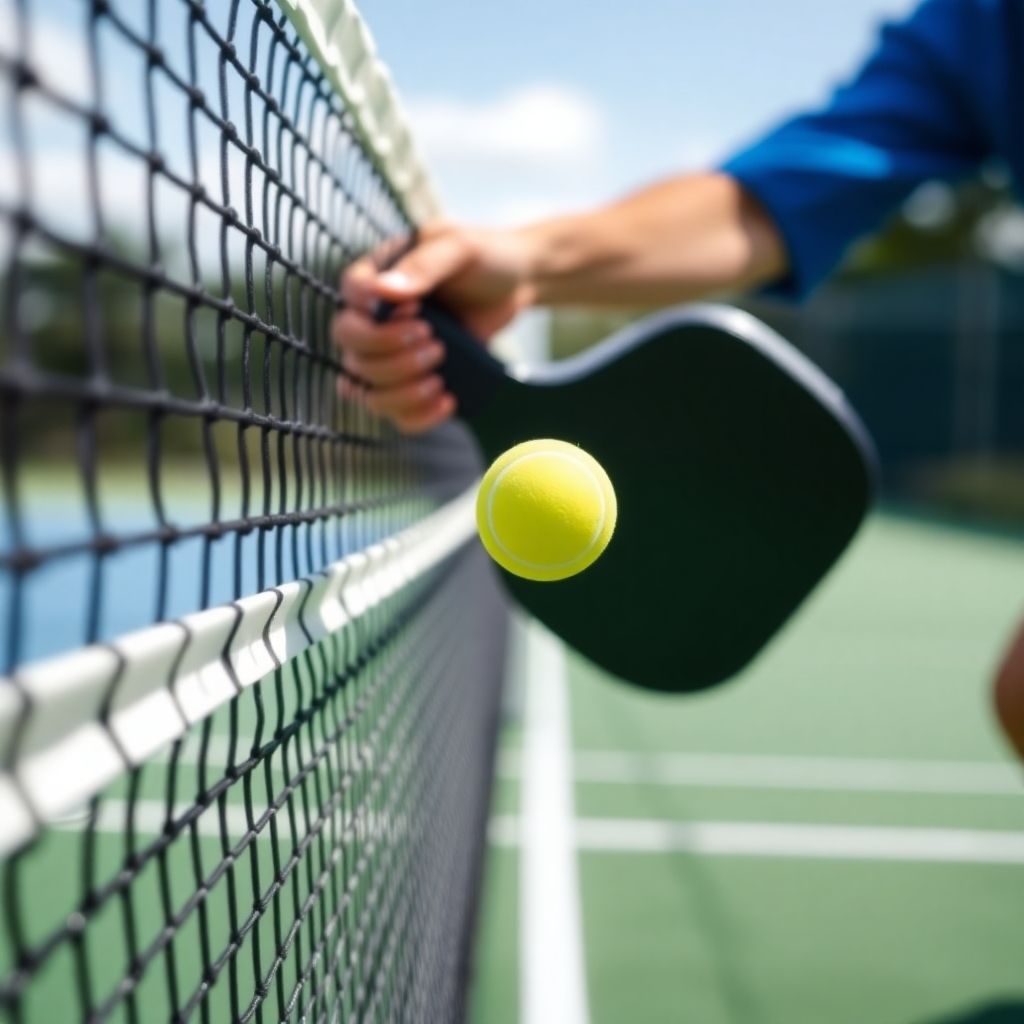 Pickleball player executing a delicate drop shot.