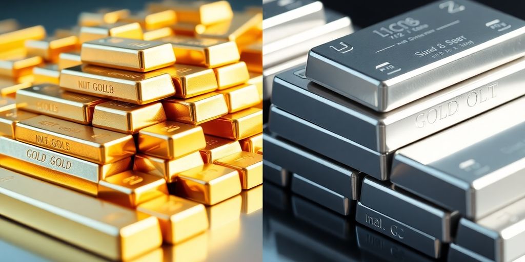 Lingots d'or et d'argent côte à côte.