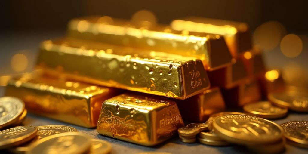 Des lingots d'or empilés avec un arrière-plan flou.