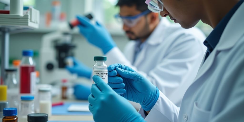 Indian scientists investigating IL-35 protein in a lab.