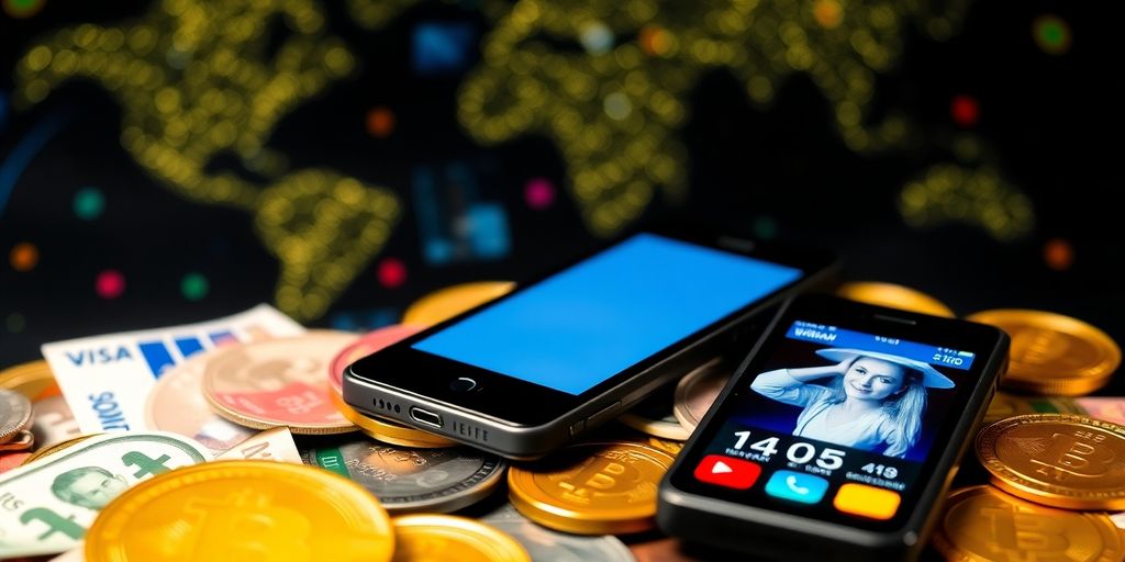 Diverse currencies and digital payment devices in a photo.