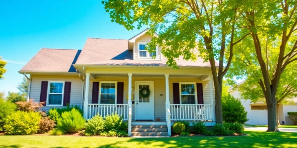 Cozy home with a garden under a clear blue sky.