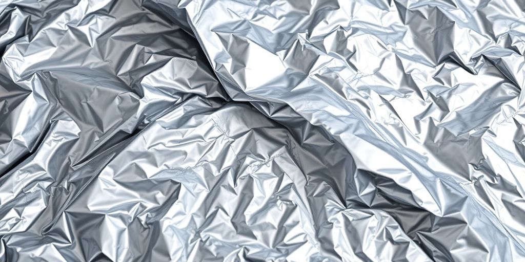 Emergency blanket unfurled, reflecting light.