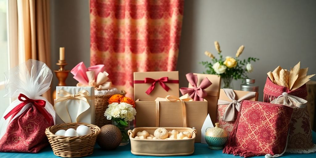 Selection of cultural gifts for a bridal shower.