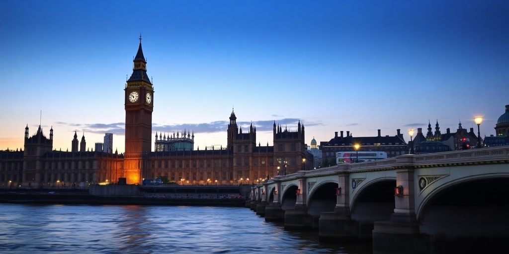London cityscape, historic buildings, River Thames, Big Ben